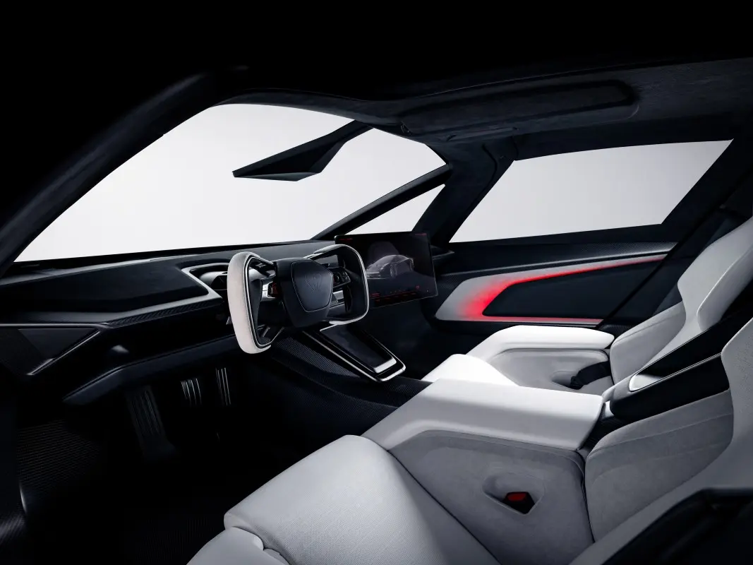 detalhe do volante oval do Tesla Roadster