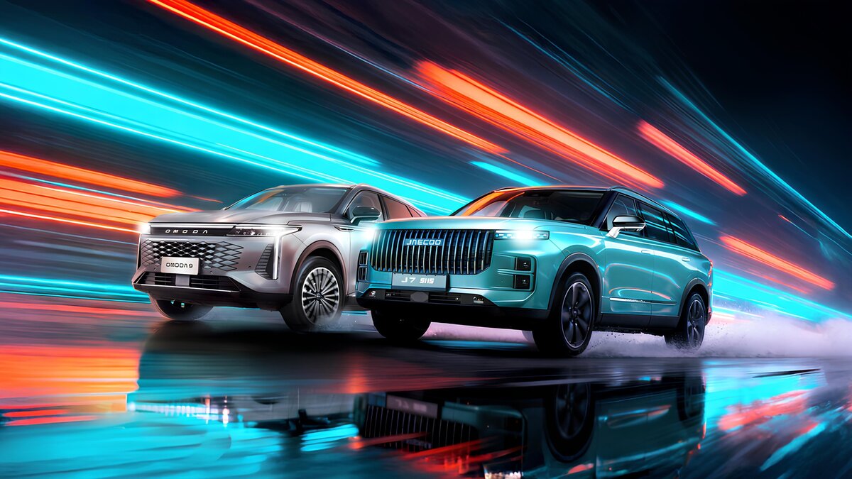 SUV OMODA e JAECOO com visual tecnológico em movimento