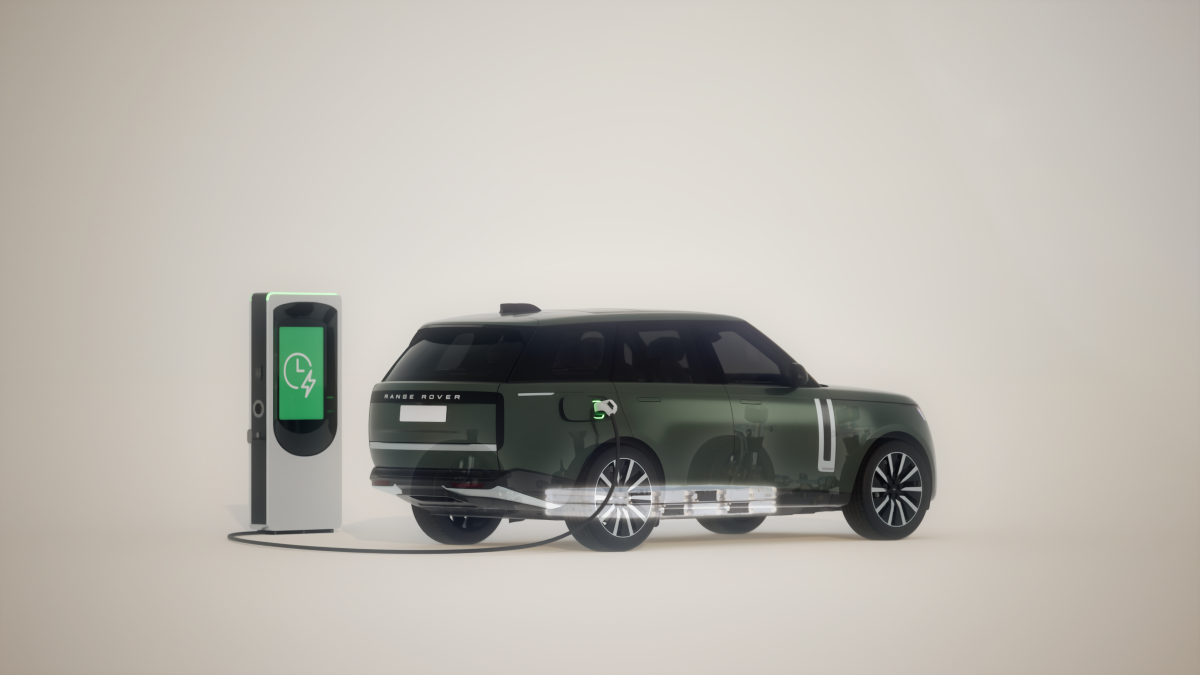 detalhe da consola central e ecrã de infoentretenimento do Range Rover eléctrico