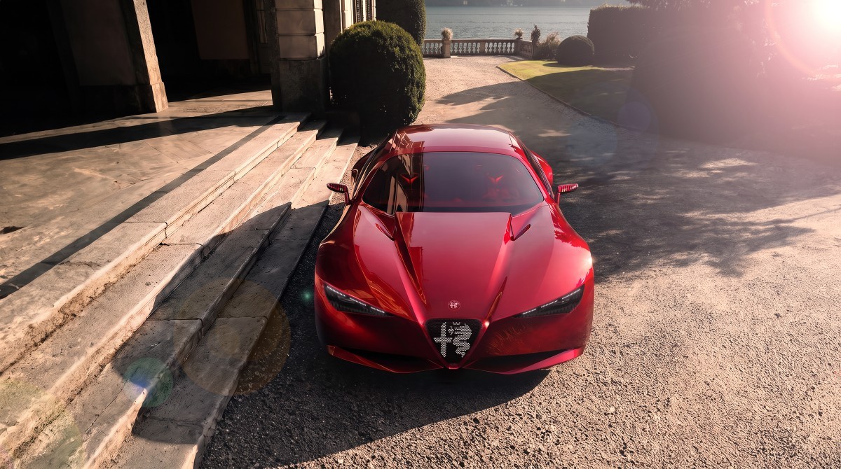 Detalhe do emblema Cuorerosso no volante ou carroçaria, destacando a identidade visual da marca
