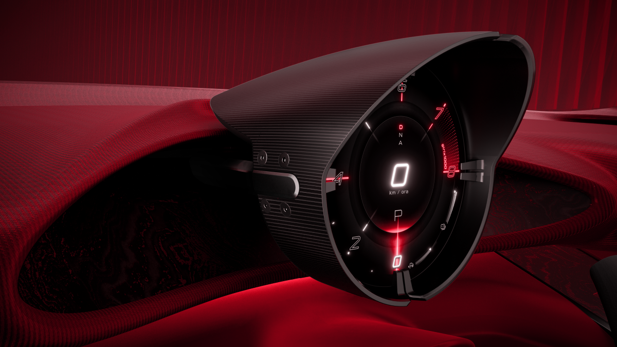 Interior do Alfa Romeo Cuorerosso com cockpit centrado no condutor e ecrã digital de grande dimensão